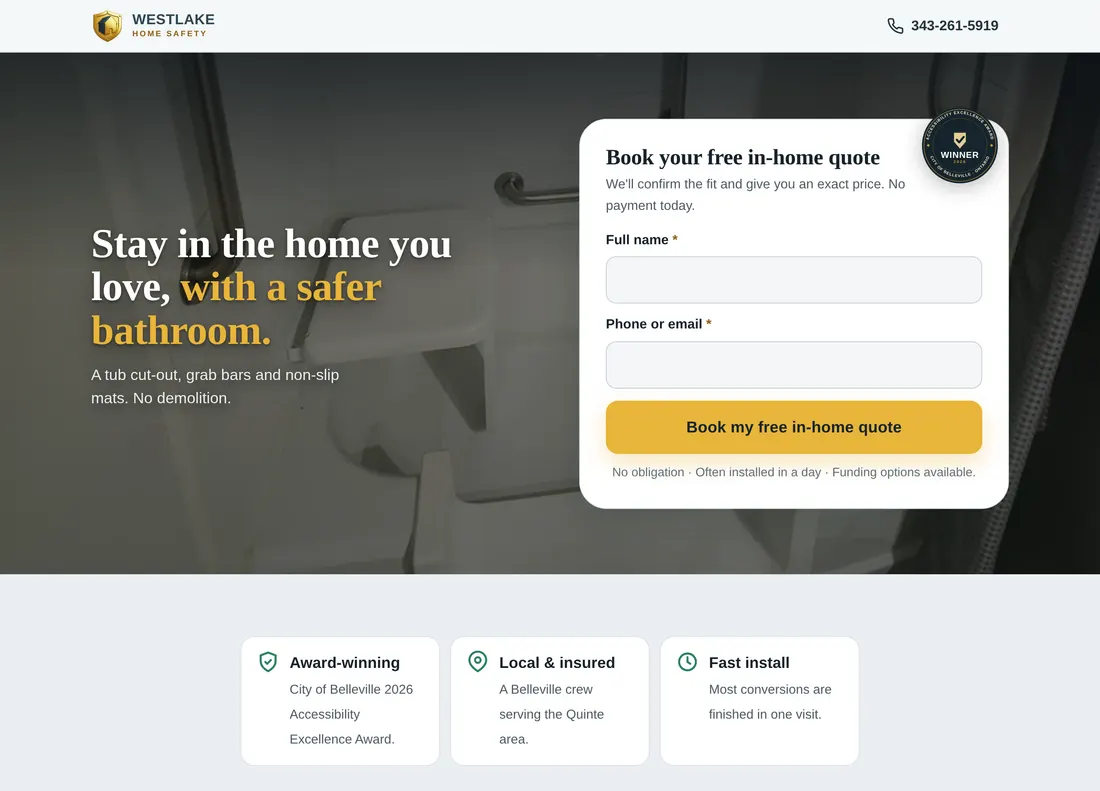 westlakehomesafety.ca landing page
